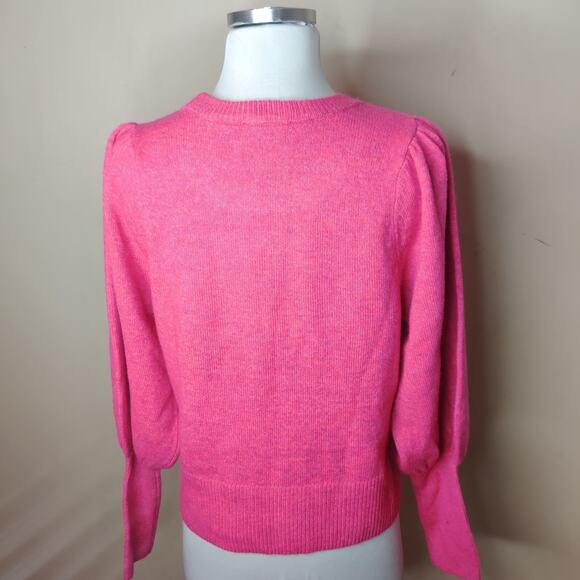 Cece Pink Sweater Crew Neck Puff Shoulder Balloon Sleeve - Picture 7 of 8